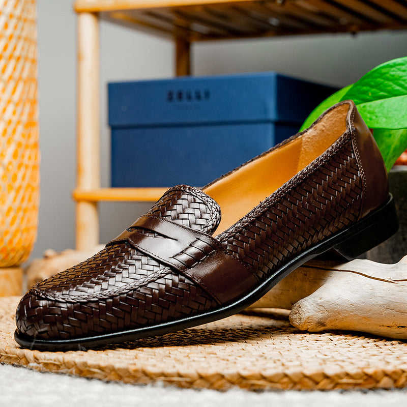 15-585-BRN NICOLA Italian Calfskin Basketweave, Dark  Brown