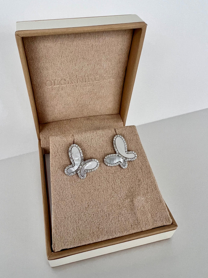 925 Silver with Mother Of Pearl Cubic Zirconia  Stud Butterfly Earring Jewelry