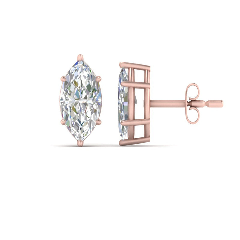 6 Prong Marquise Diamonds Solitaire Stud Earring in Basket Setting