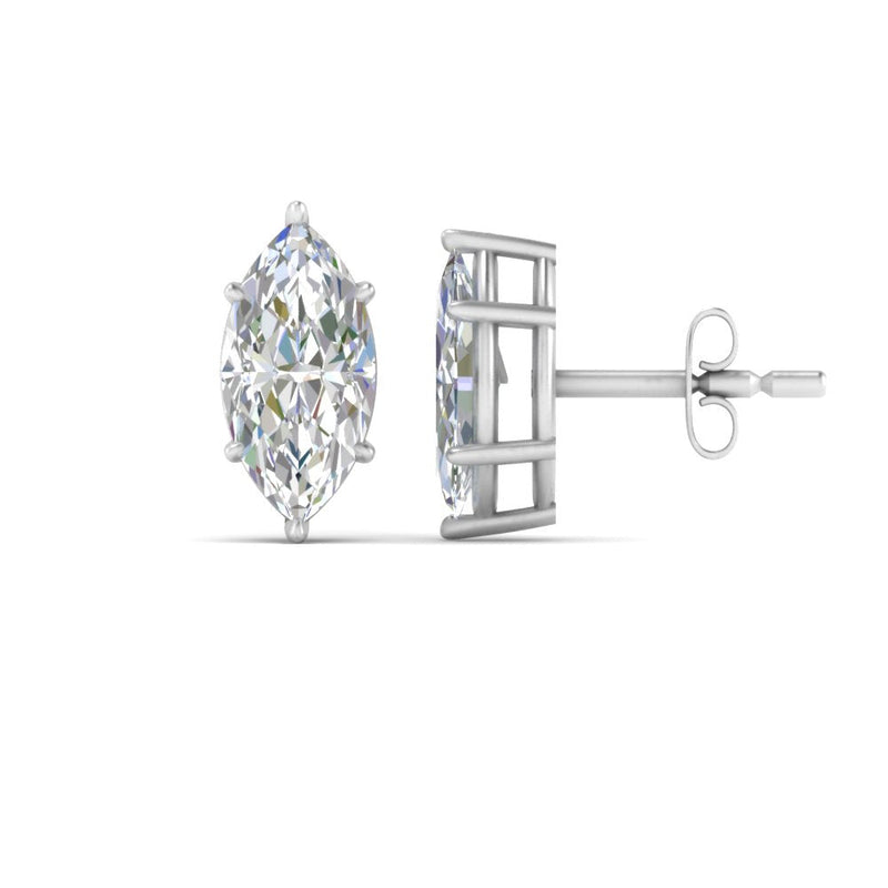 6 Prong Marquise Diamonds Solitaire Stud Earring in Basket Setting