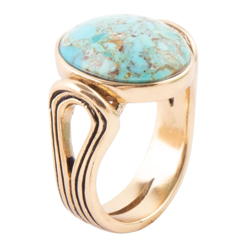 Nova Blue Turquoise and Golden Oval Ring