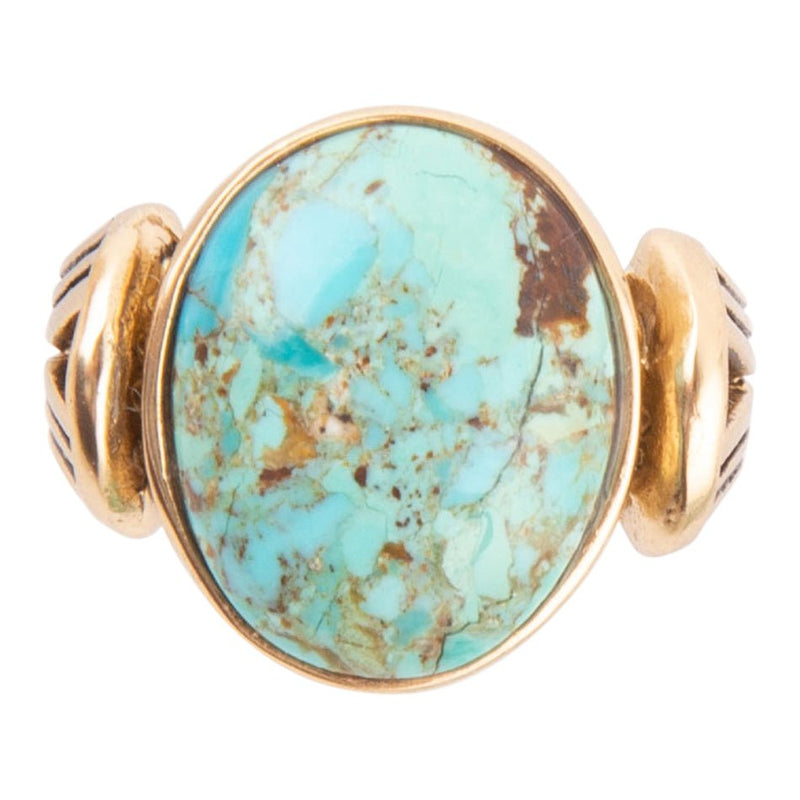 Nova Blue Turquoise and Golden Oval Ring