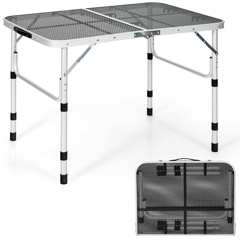 Aluminum Grill Table with Iron Mesh Top-Silver