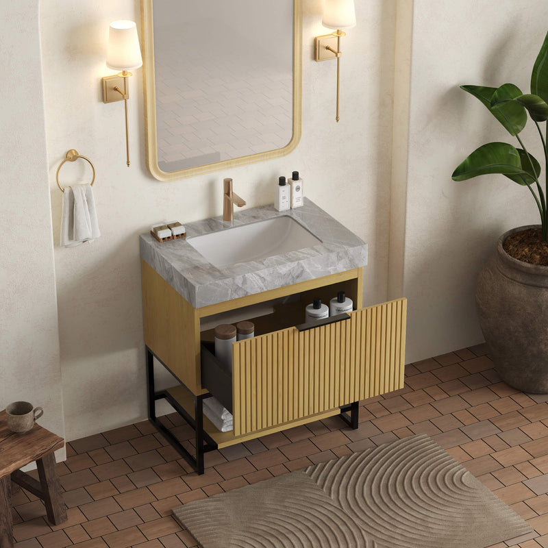 Nuvia Luxury 30-Inch Corolla Oak Freestanding Bathroom Vanity With Sink And Storage (SAK79352)
