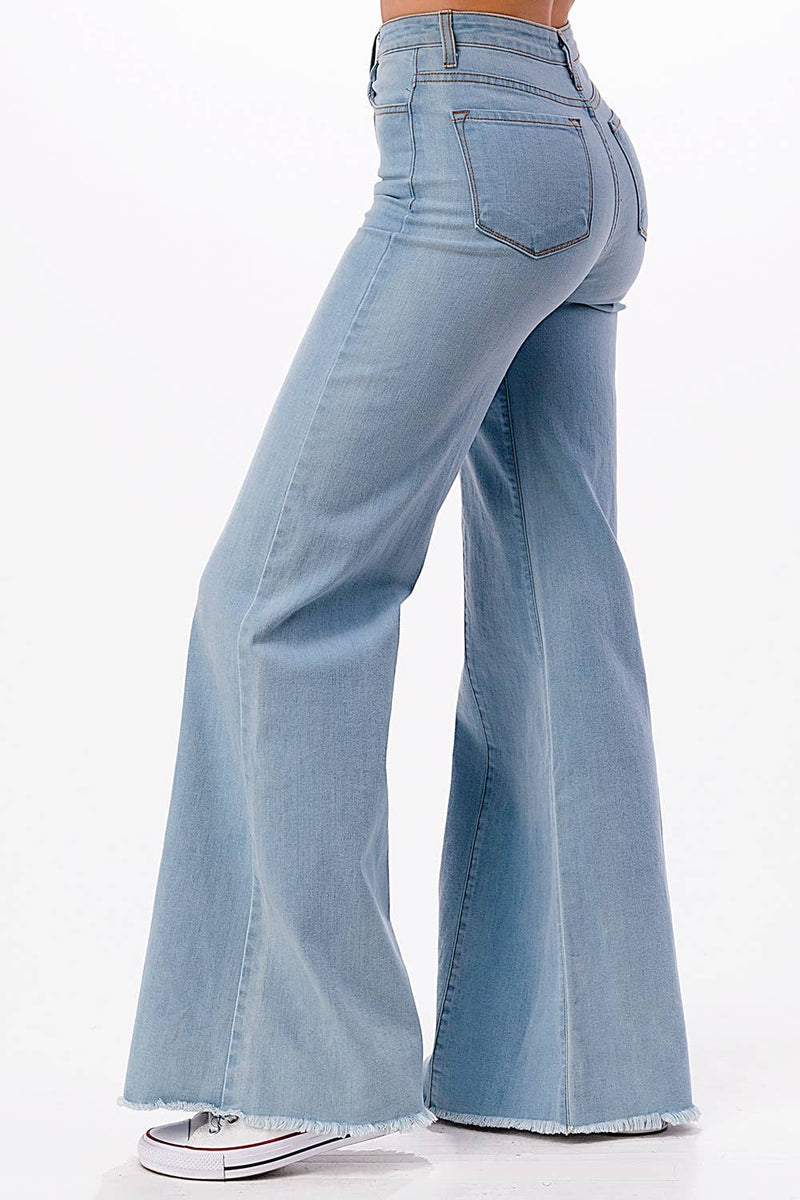 O2 Front Seam Wide Leg Denim Jeans - Light Wash