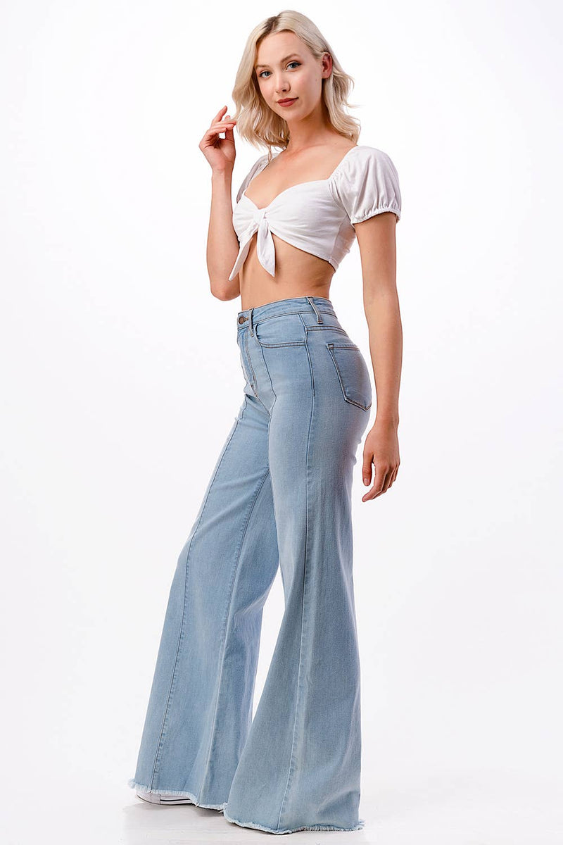 O2 Front Seam Wide Leg Denim Jeans - Light Wash