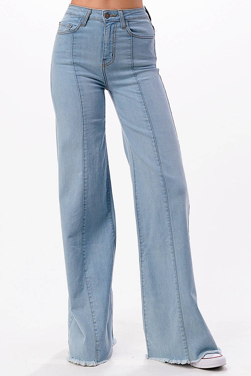 O2 Front Seam Wide Leg Denim Jeans - Light Wash