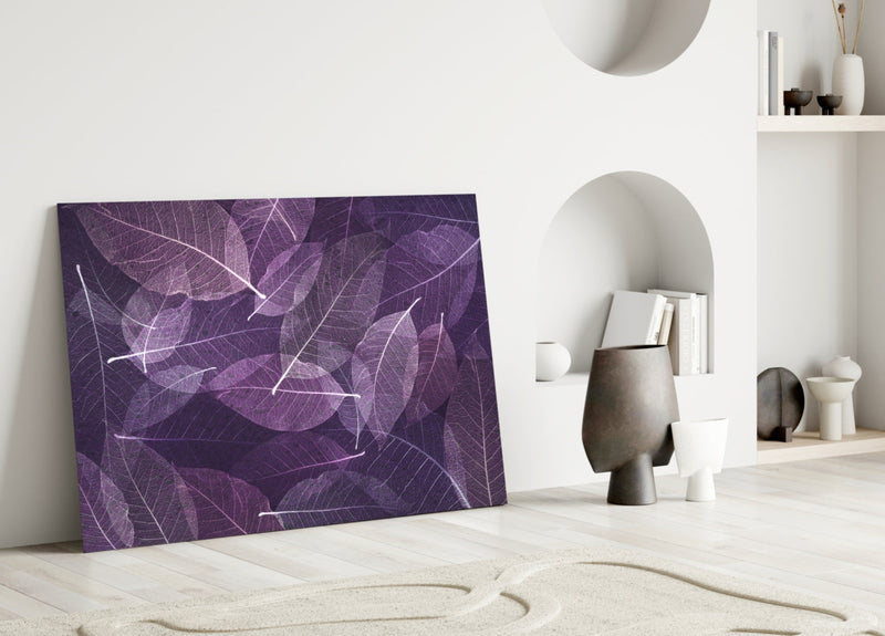 Purple Leaf Glass Wall Art