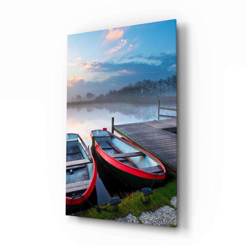 Lake and Boats Landscape Glass Wall Art