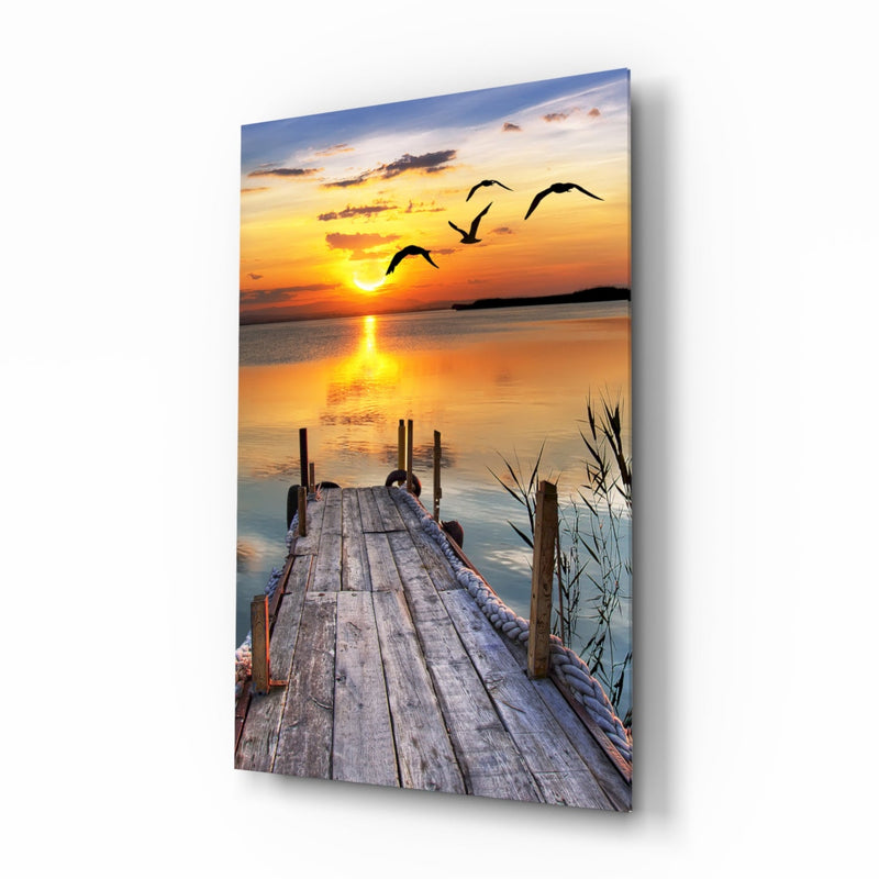 Sunset on the Dock Glass Wall Art