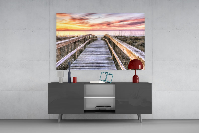 Sunset on the Dock Glass Wall Art