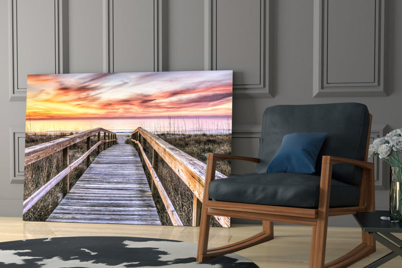 Sunset on the Dock Glass Wall Art