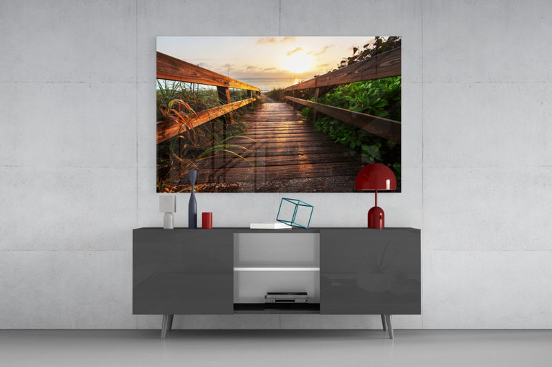 Sunset on the Beach Glass Wall Art