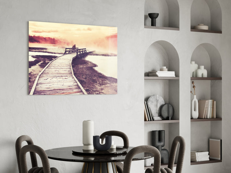 Dock in the Fog Glass Wall Art