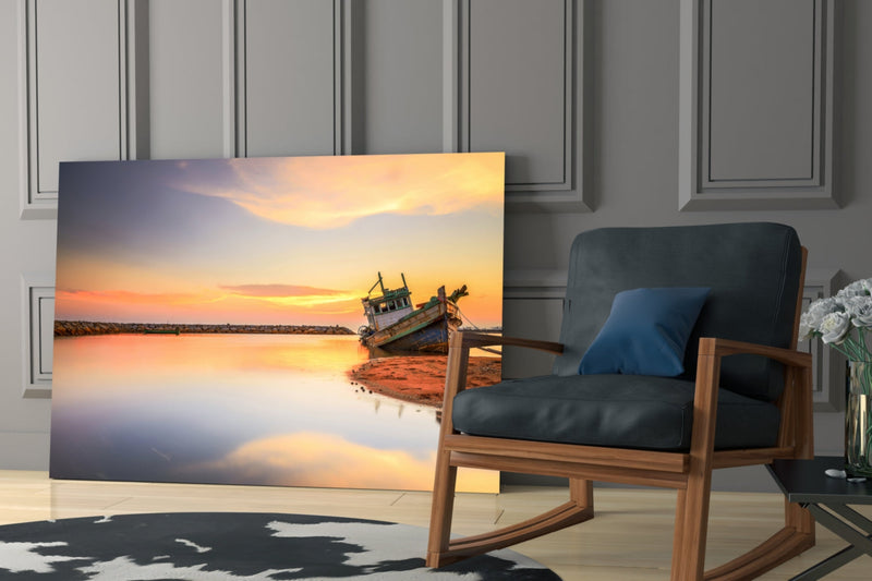 Ship On The Beach Glass Wall Art