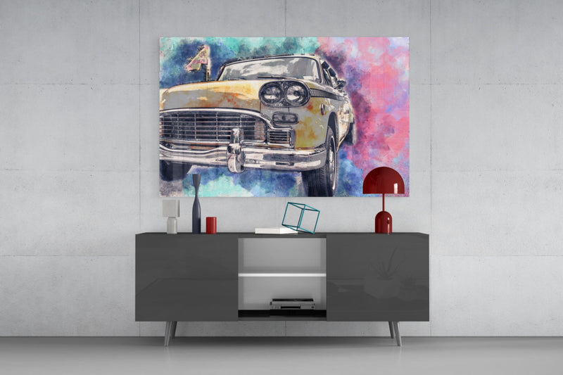 Illustration Taxi Glass Wall Art