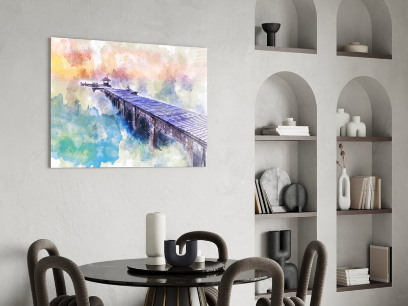 Illustration Dock Glass Wall Art