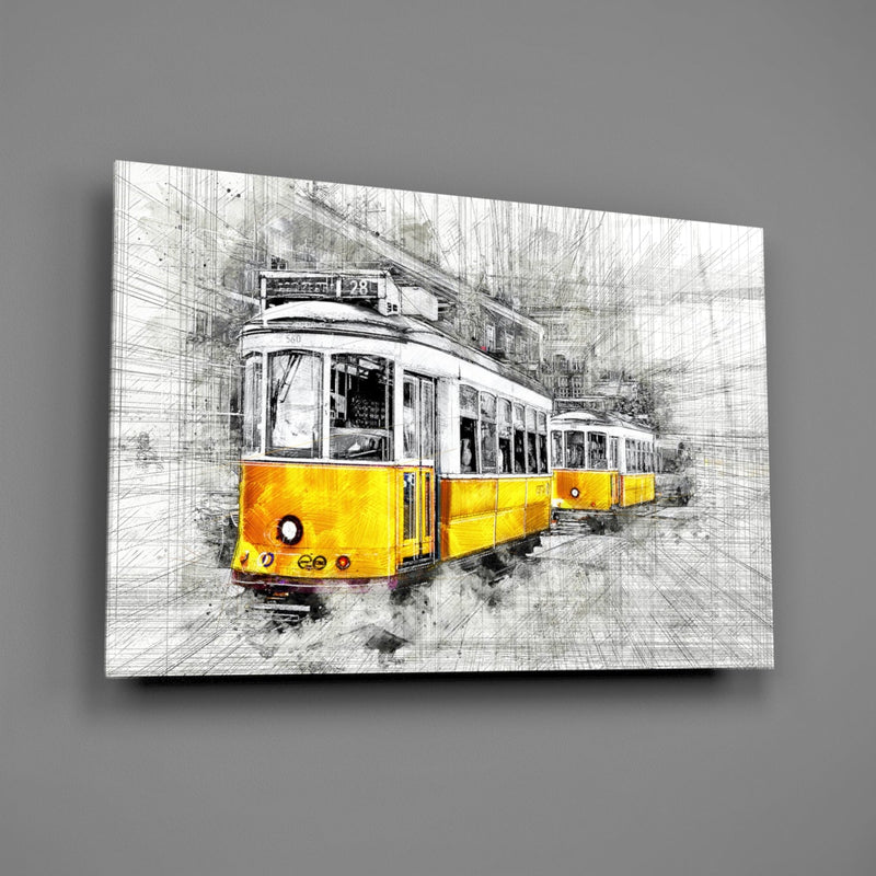 Yellow Tram Basel Glass Wall Art