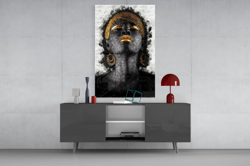 African Woman Portrait Glass Wall Art