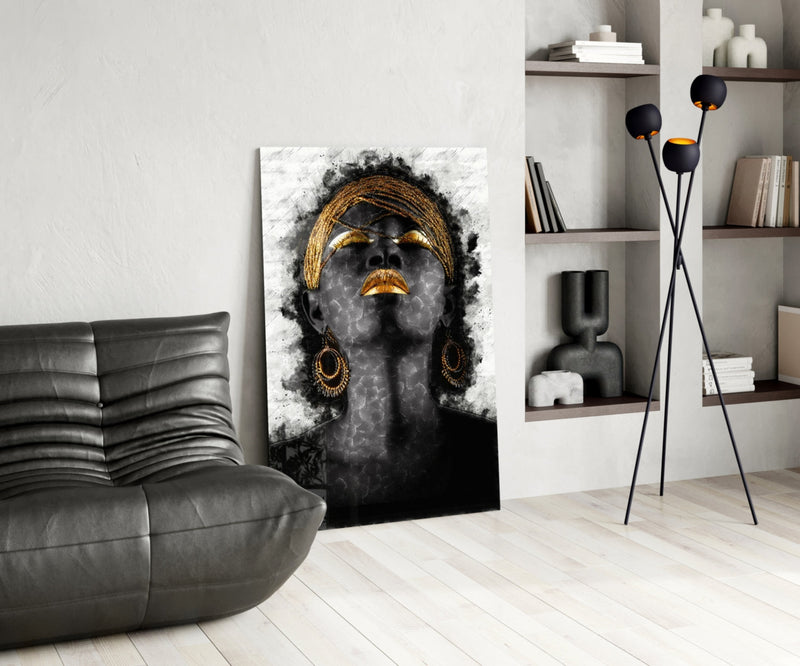 African Woman Portrait Glass Wall Art