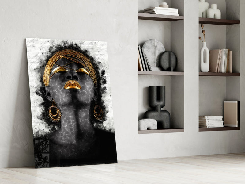 African Woman Portrait Glass Wall Art