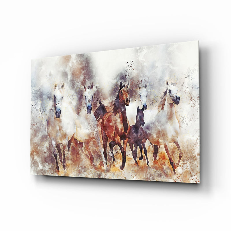 Running Horses Glass Wall Art
