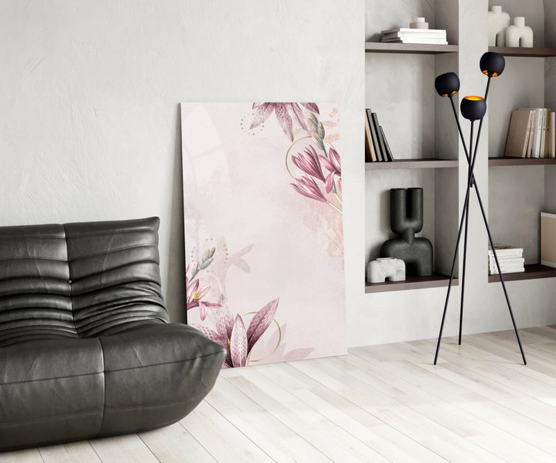 Pink Flower Pattern Glass Wall Art