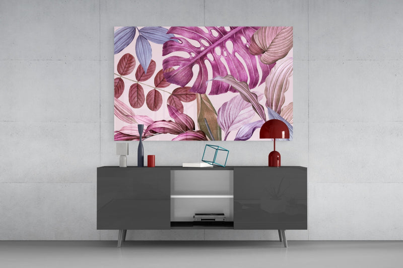 Tropical Leaves Glass Wall Art
