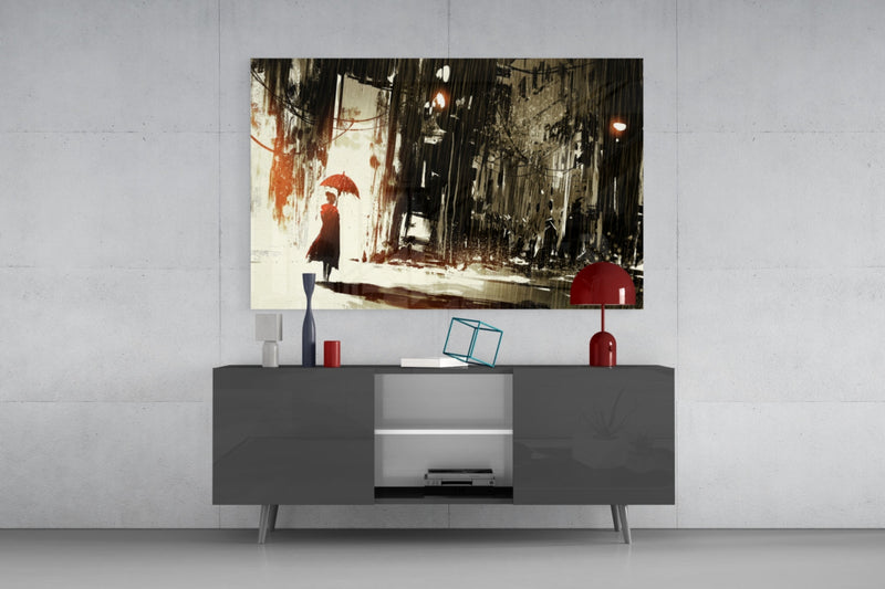 Rainy City Glass Wall Art