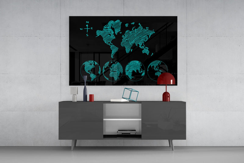 Continents Glass Wall Art