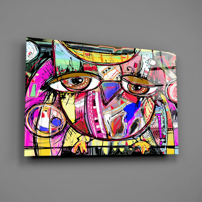 Abstract Owl Glass Wall Art