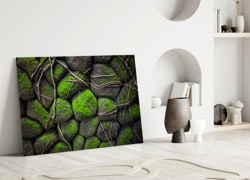 Mossy Stones Glass Wall Art