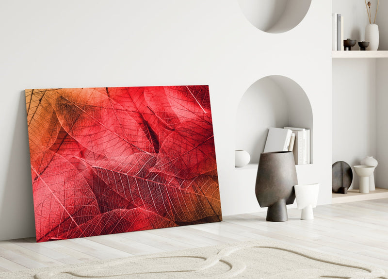 Macro Red Leaf Glass Wall Art