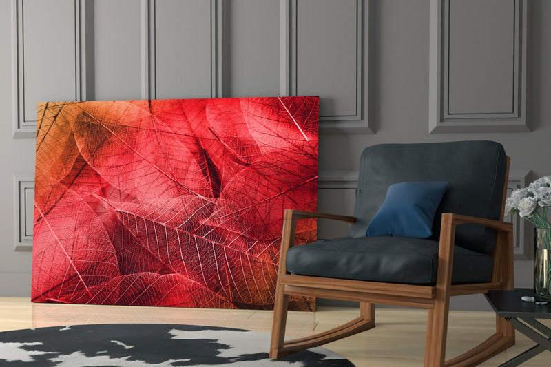 Macro Red Leaf Glass Wall Art