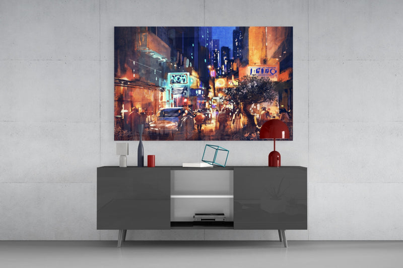 City Night Glass Wall Art