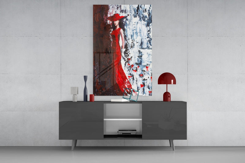 Woman in Red Hat Glass Wall Art