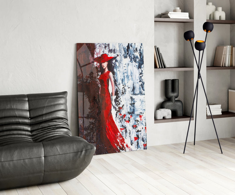Woman in Red Hat Glass Wall Art