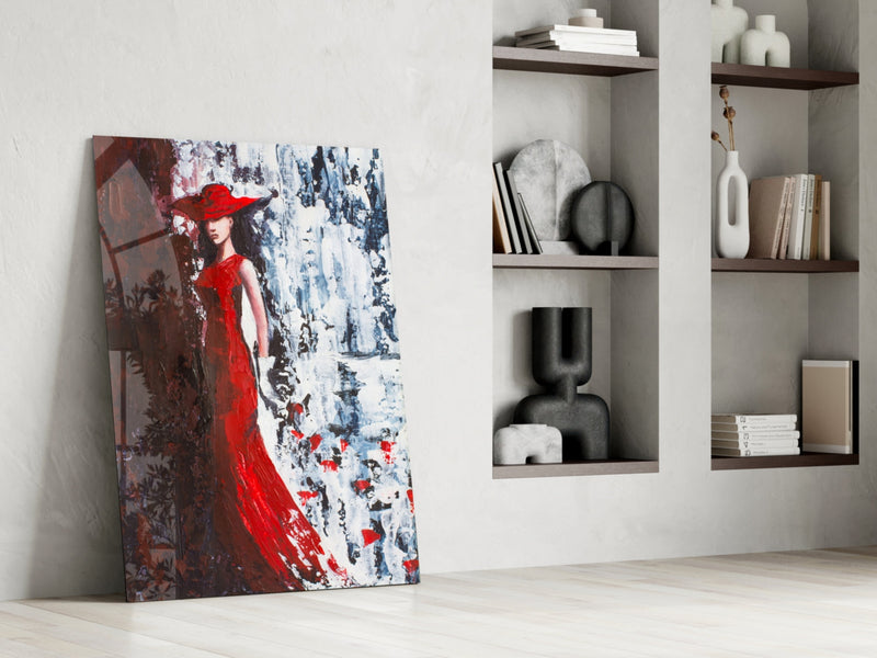 Woman in Red Hat Glass Wall Art