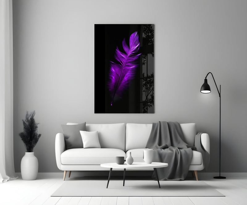 Purple Feather Glass Wall Art