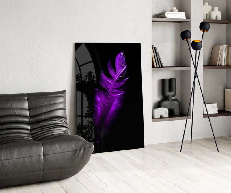 Purple Feather Glass Wall Art