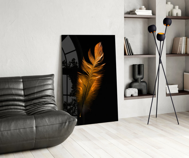 Copper Feather Glass Wall Art