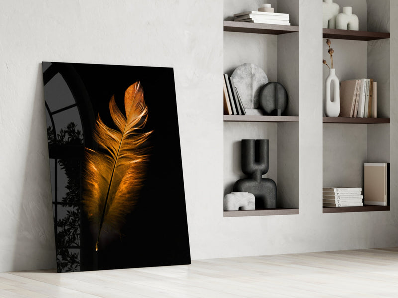 Copper Feather Glass Wall Art