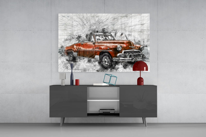 Red Chevrolet Glass Wall Art
