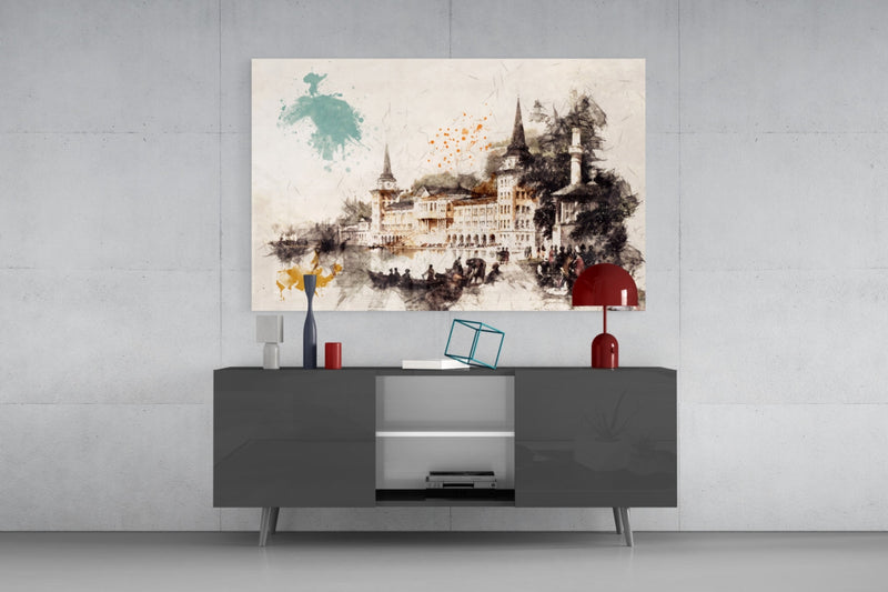 Tower Illustration Glass Wall Art