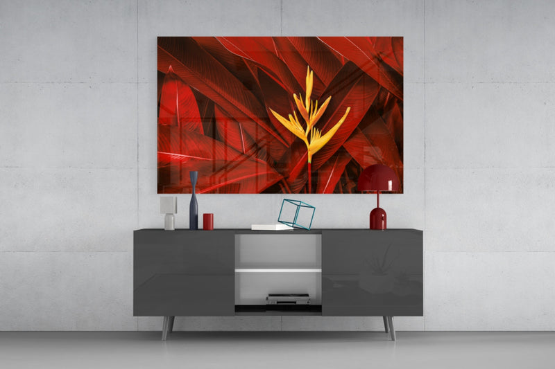 Red Leaves Glass Wall Art