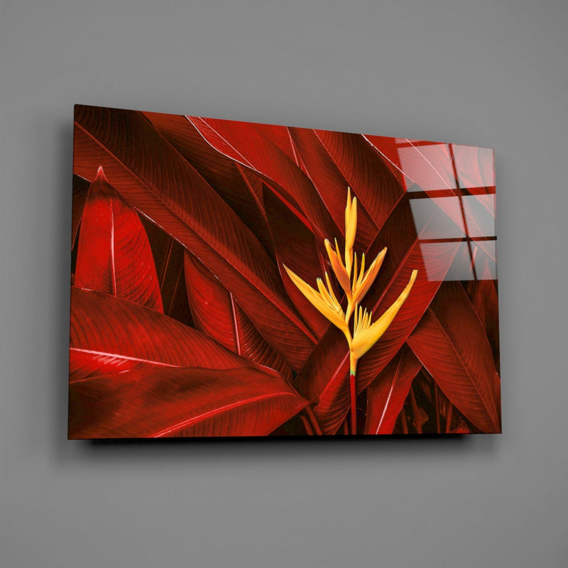 Red Leaves Glass Wall Art
