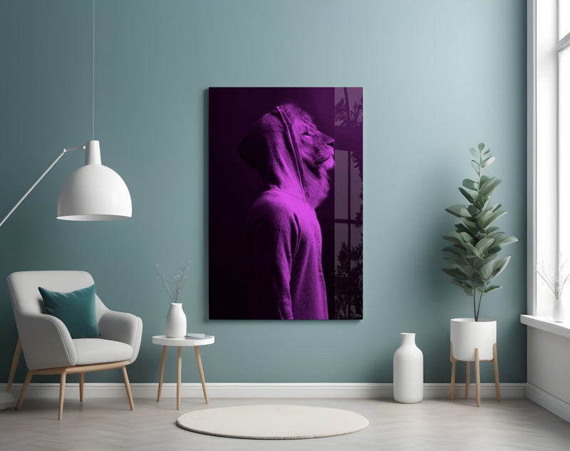 Purple Lion Head Glass Wall Art