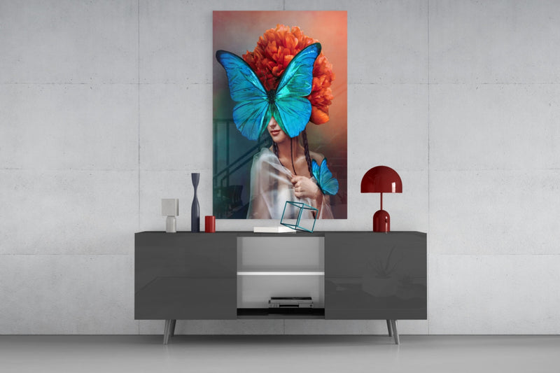 Butterfly Woman Glass Wall Art