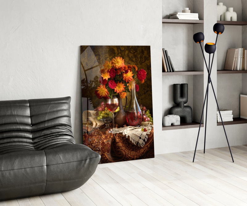 Chalice and Flowers Glass Wall Art