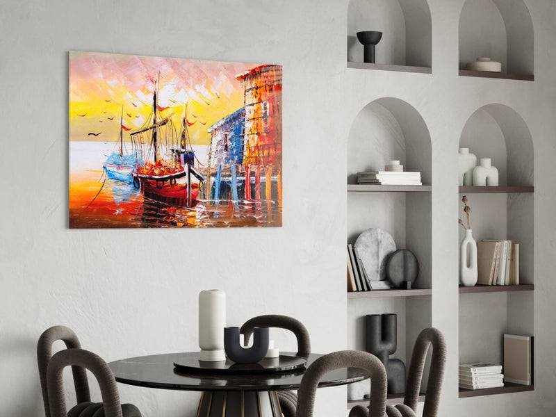 Illustration Ships Glass Wall Art